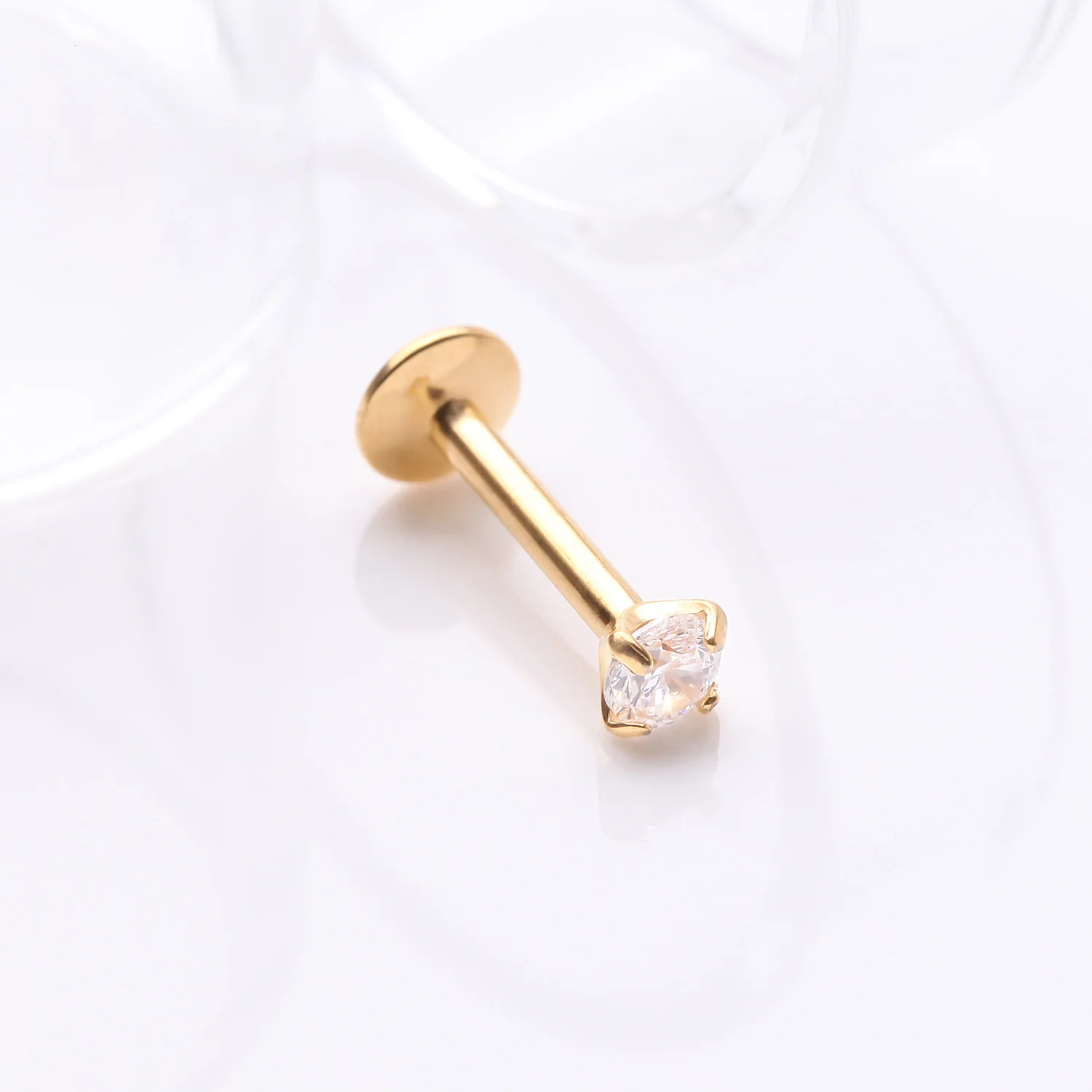 Implant Grade Titanium Golden Internally Threaded Gem Sparkle Prong Set Labret - Image 2