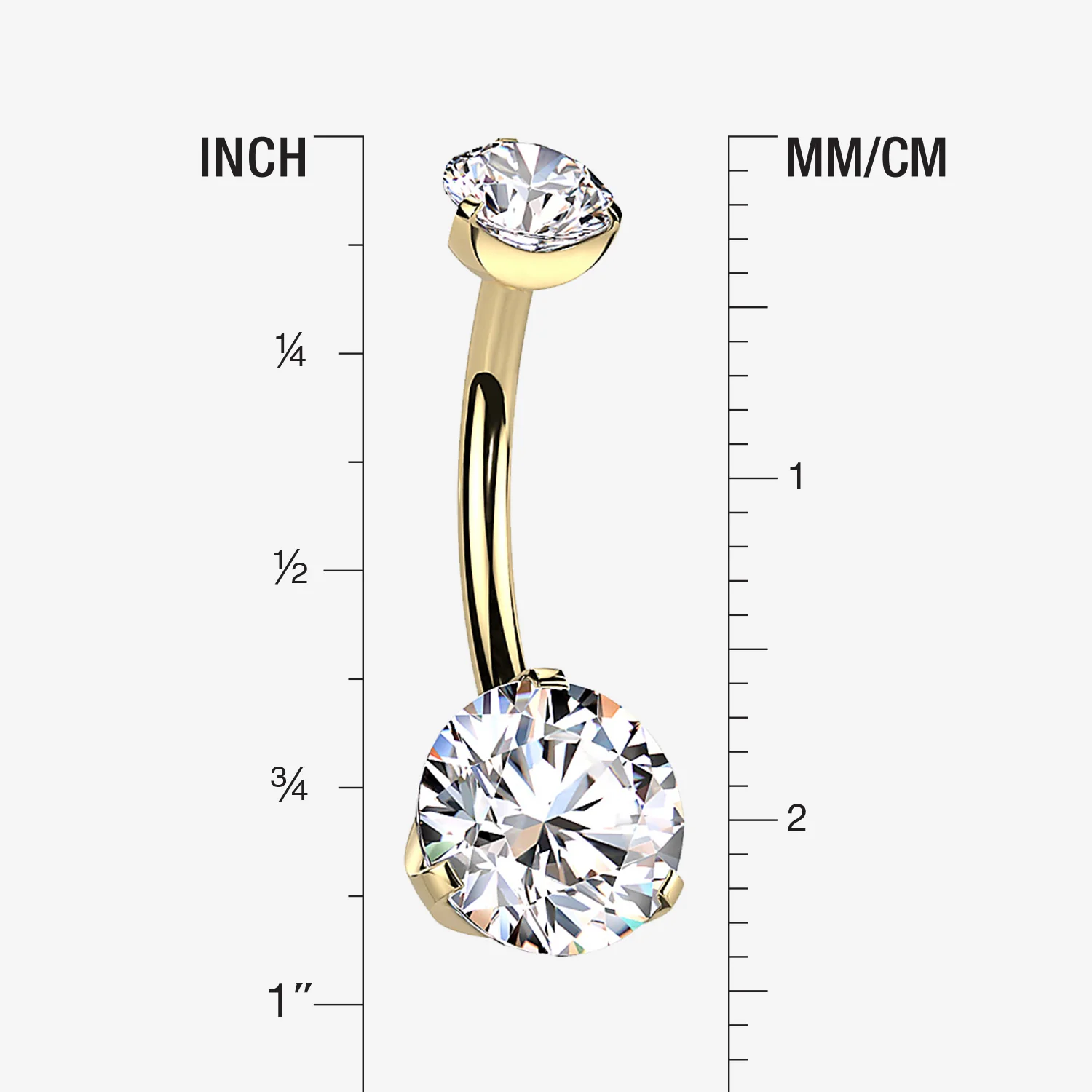 Implant Grade Titanium Golden Internally Threaded Prong Set Belly Button Ring - Image 2