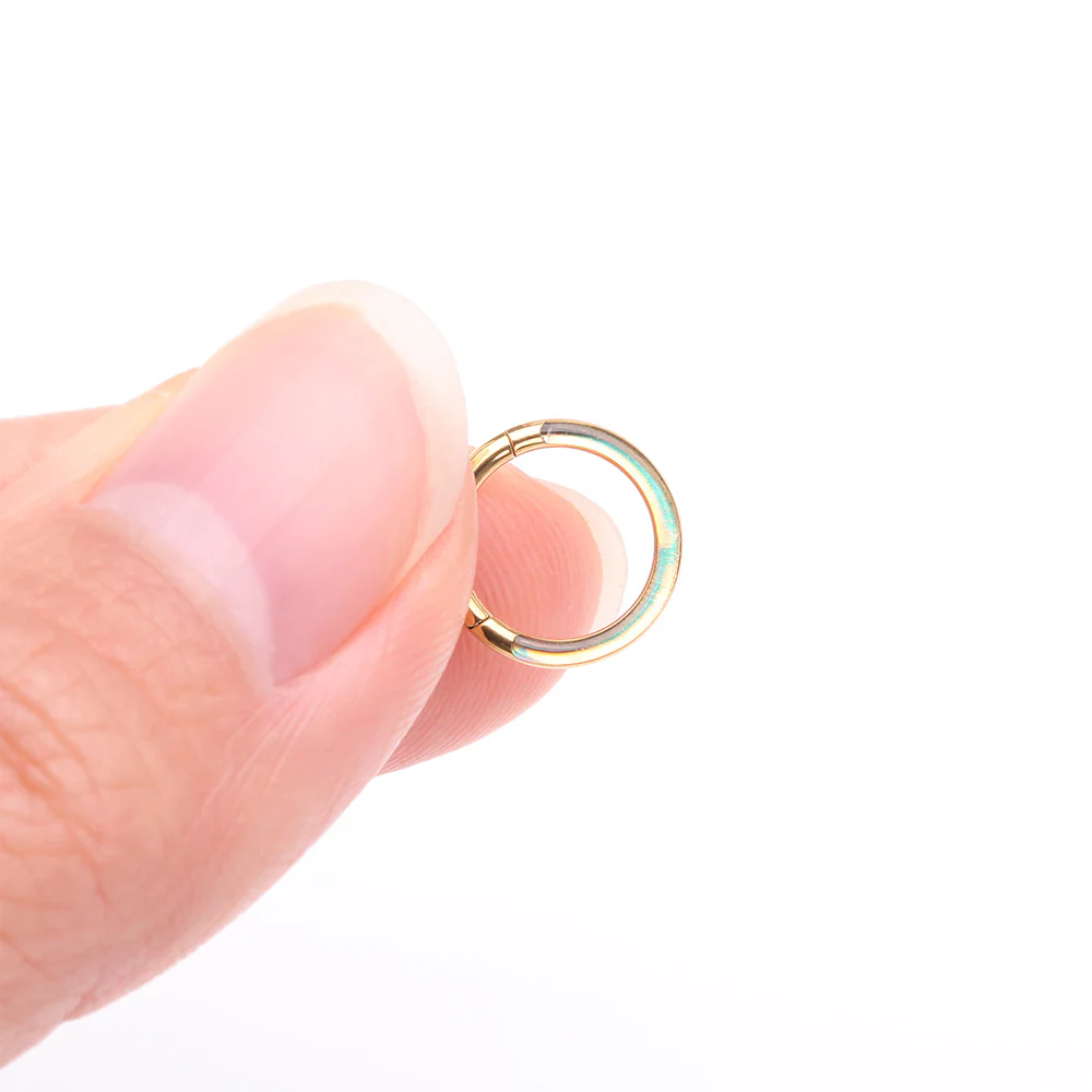 Implant Grade Titanium Golden Iridescent Revo Lined Clicker Hoop Ring - Image 3