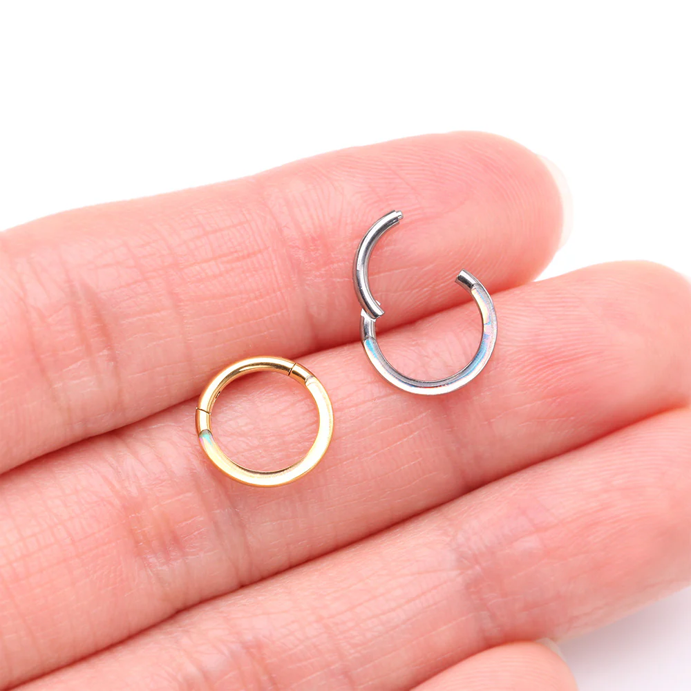 Implant Grade Titanium Golden Iridescent Revo Lined Clicker Hoop Ring - Image 4