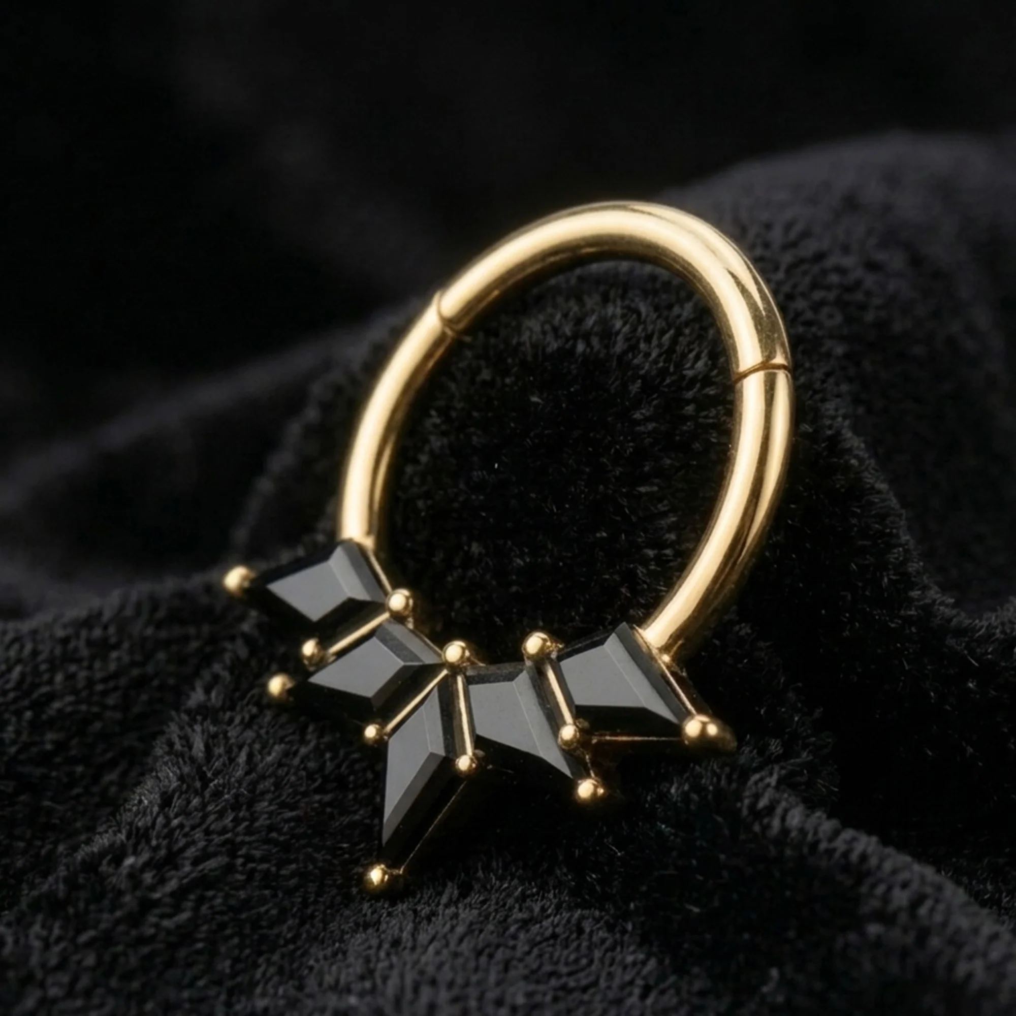 Implant Grade Titanium Golden Majestic Thorn Sparkle Clicker Hoop Ring - Image 3