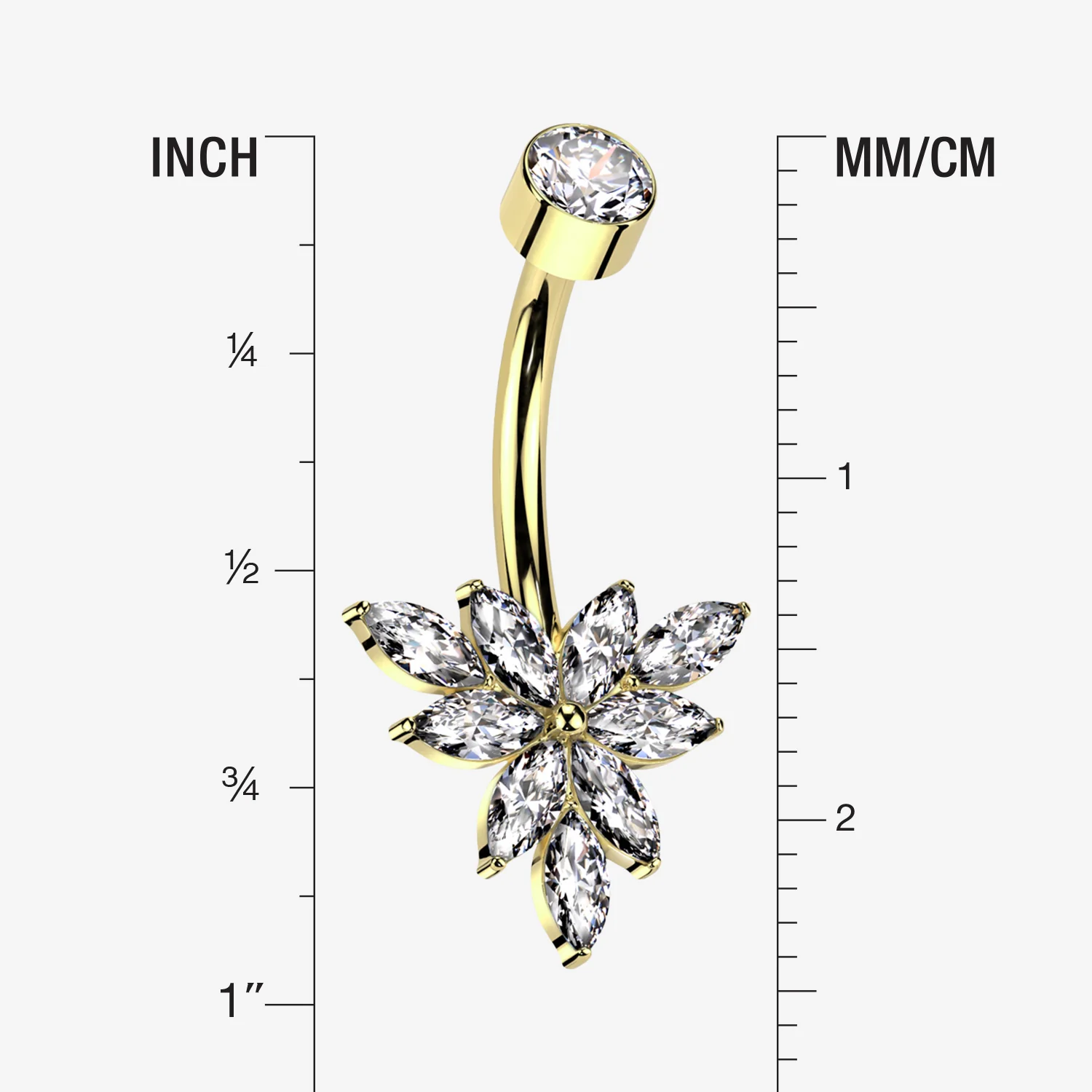 Implant Grade Titanium Golden Marquise Bloom Sparkle Flower Internally Threaded Belly Ring - Image 2