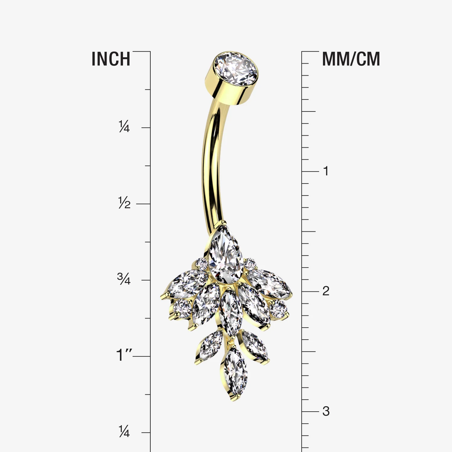 Implant Grade Titanium Golden Marquise Leaflet Sparkle Internally Threaded Belly Ring - Image 2