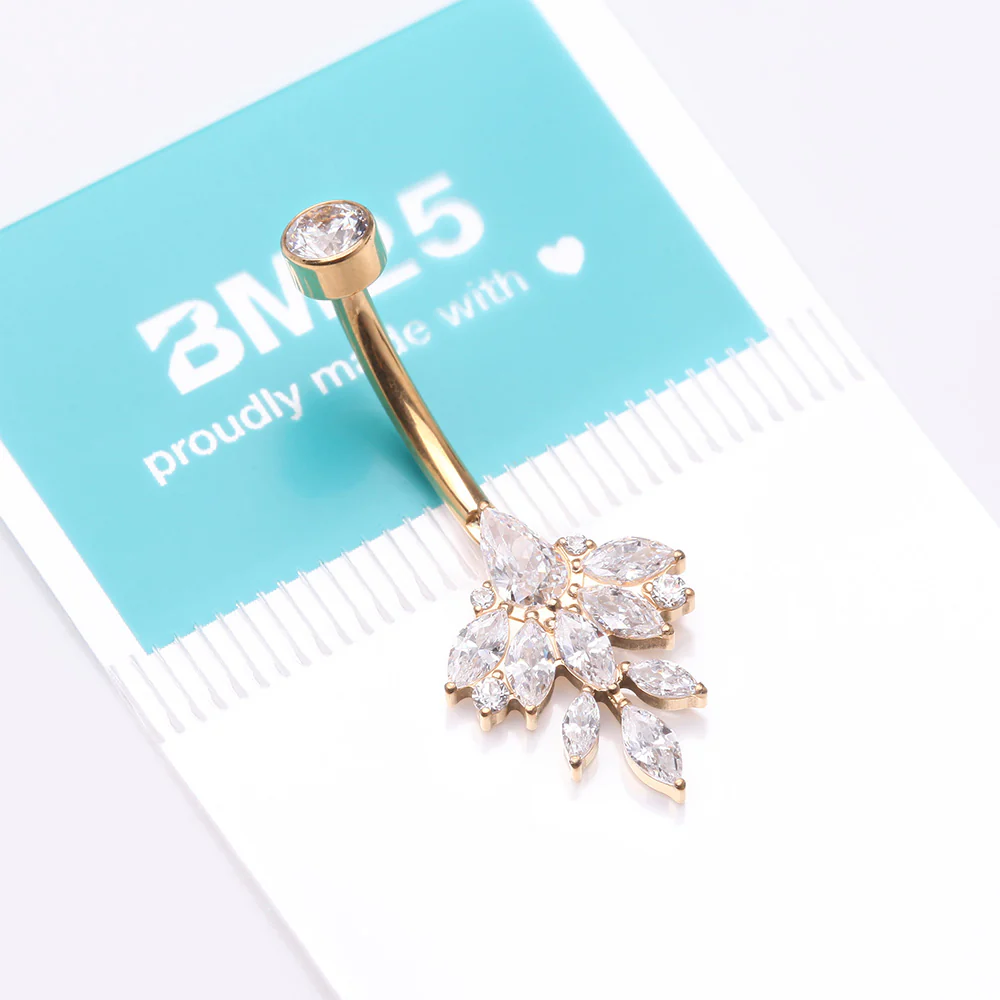 Implant Grade Titanium Golden Marquise Leaflet Sparkle Internally Threaded Belly Ring - Image 5