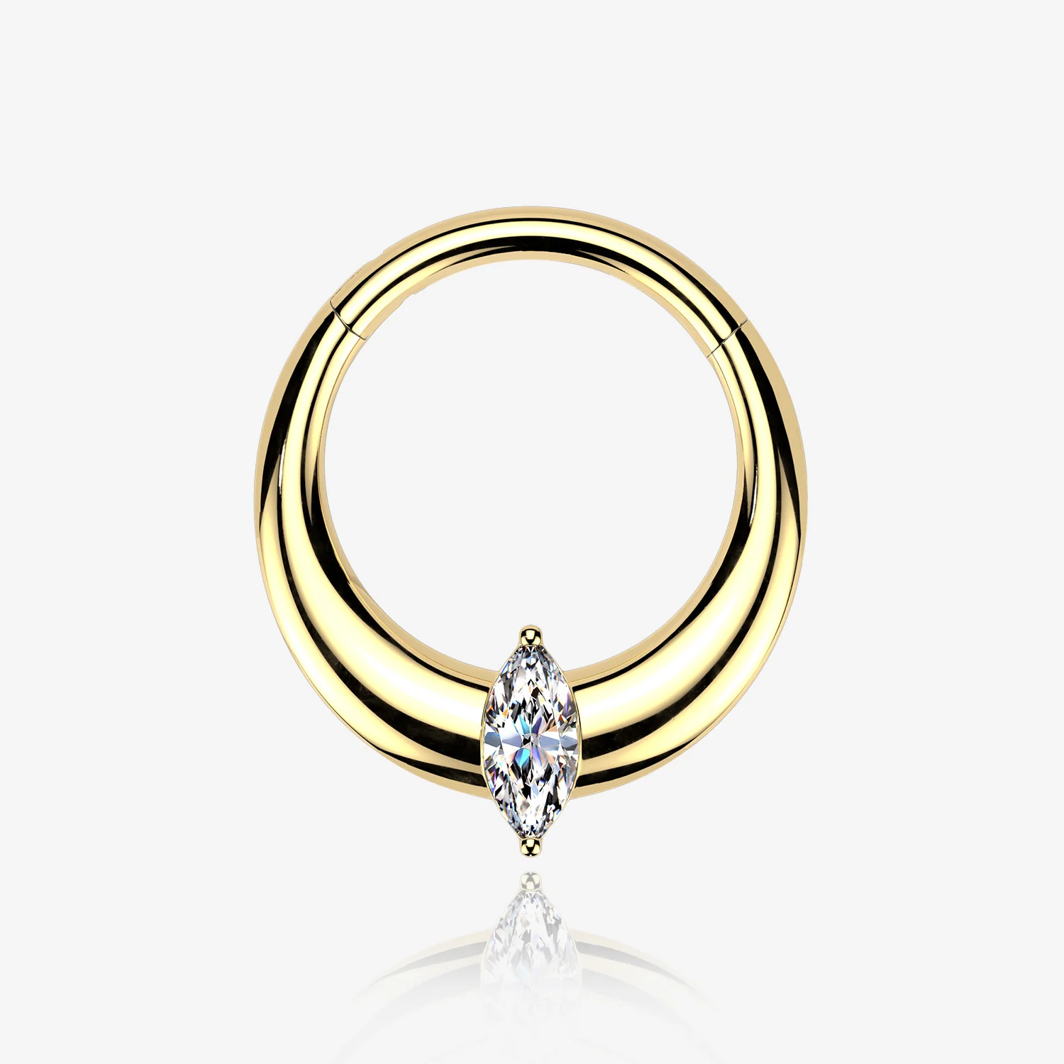 Implant Grade Titanium Golden Marquise Sparkle Hollow Crescent Clicker Hoop Ring