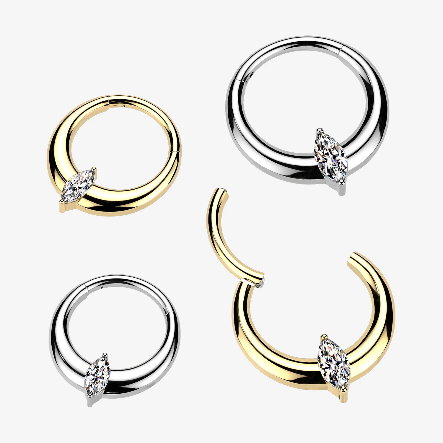 Implant Grade Titanium Golden Marquise Sparkle Hollow Crescent Clicker Hoop Ring - Image 2
