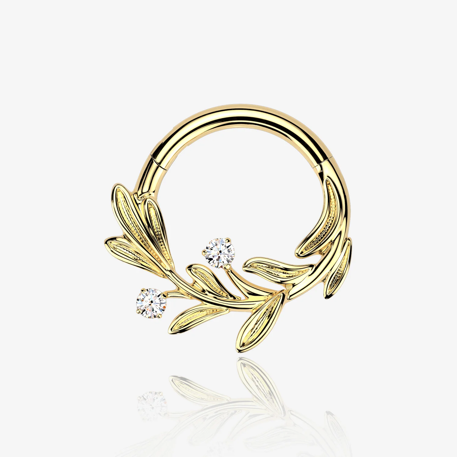 Implant Grade Titanium Golden Olive Leaf Sparkle Vine Clicker Hoop Ring