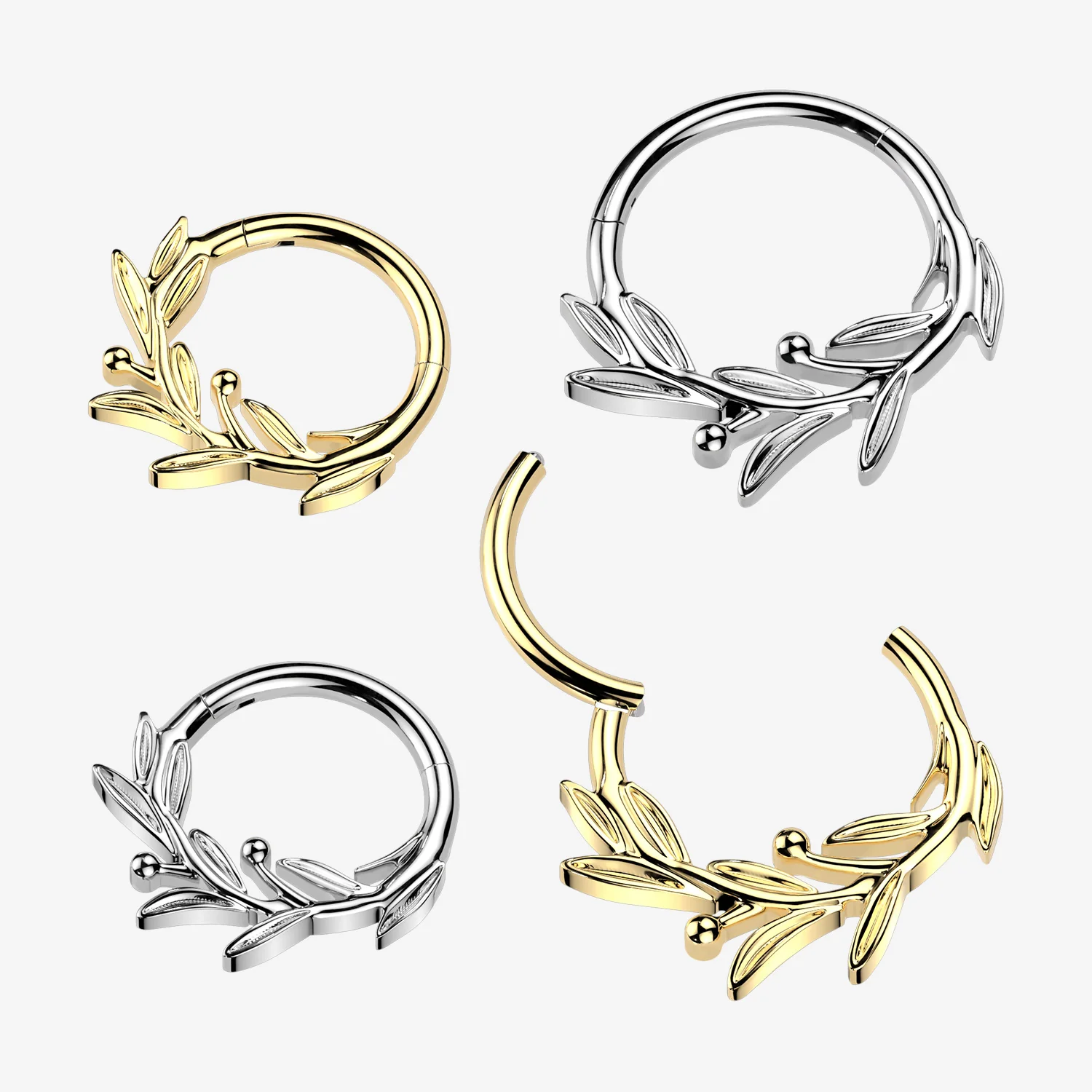 Implant Grade Titanium Golden Olive Leaf Vine Clicker Hoop Ring - Image 2