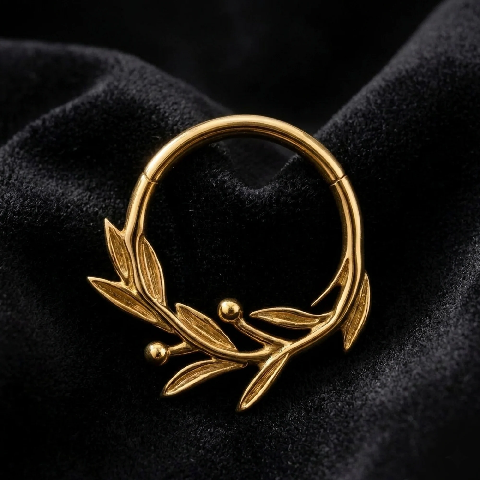 Implant Grade Titanium Golden Olive Leaf Vine Clicker Hoop Ring - Image 3