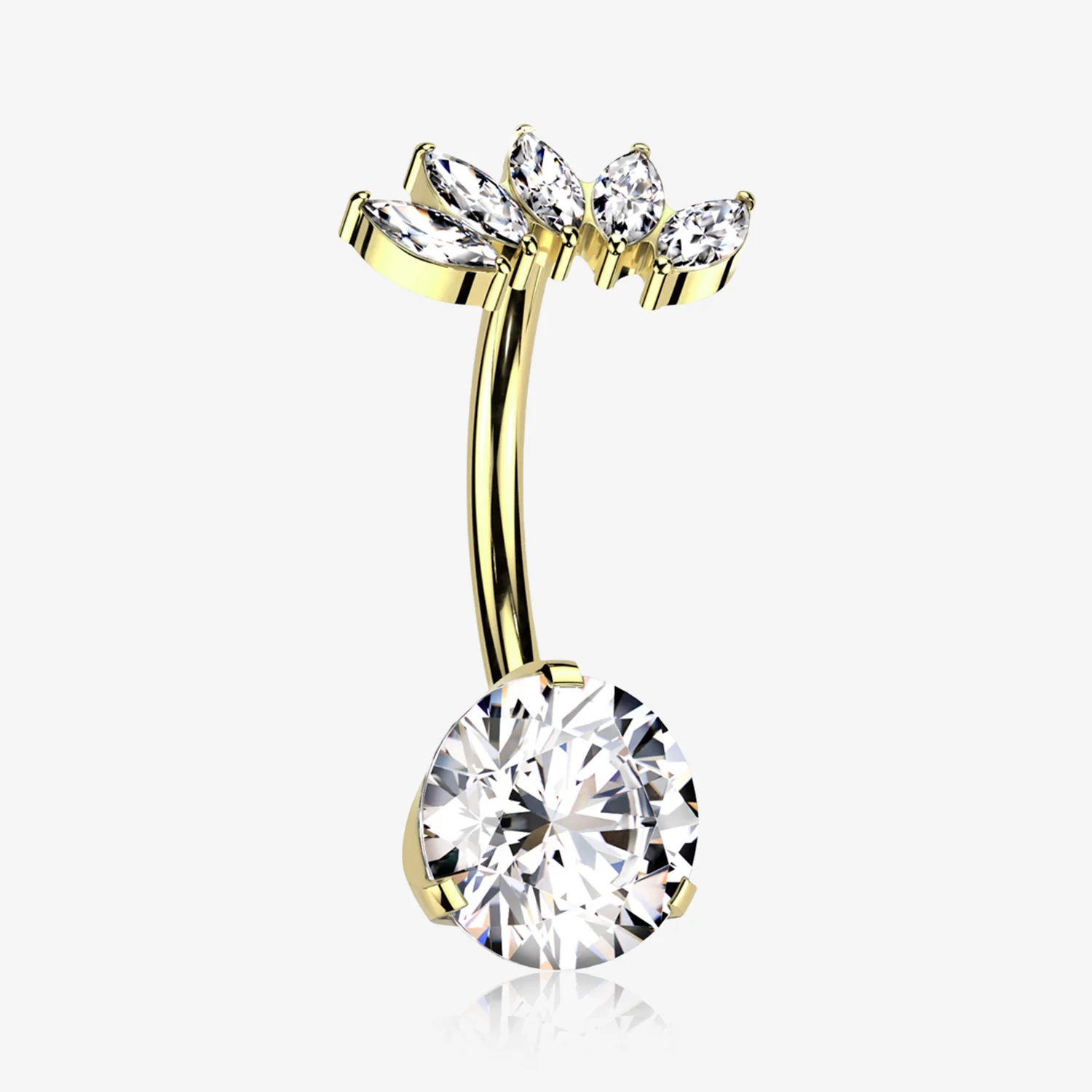 Implant Grade Titanium Golden OneFit Threadless Marquise Curve Top Belly Button Ring