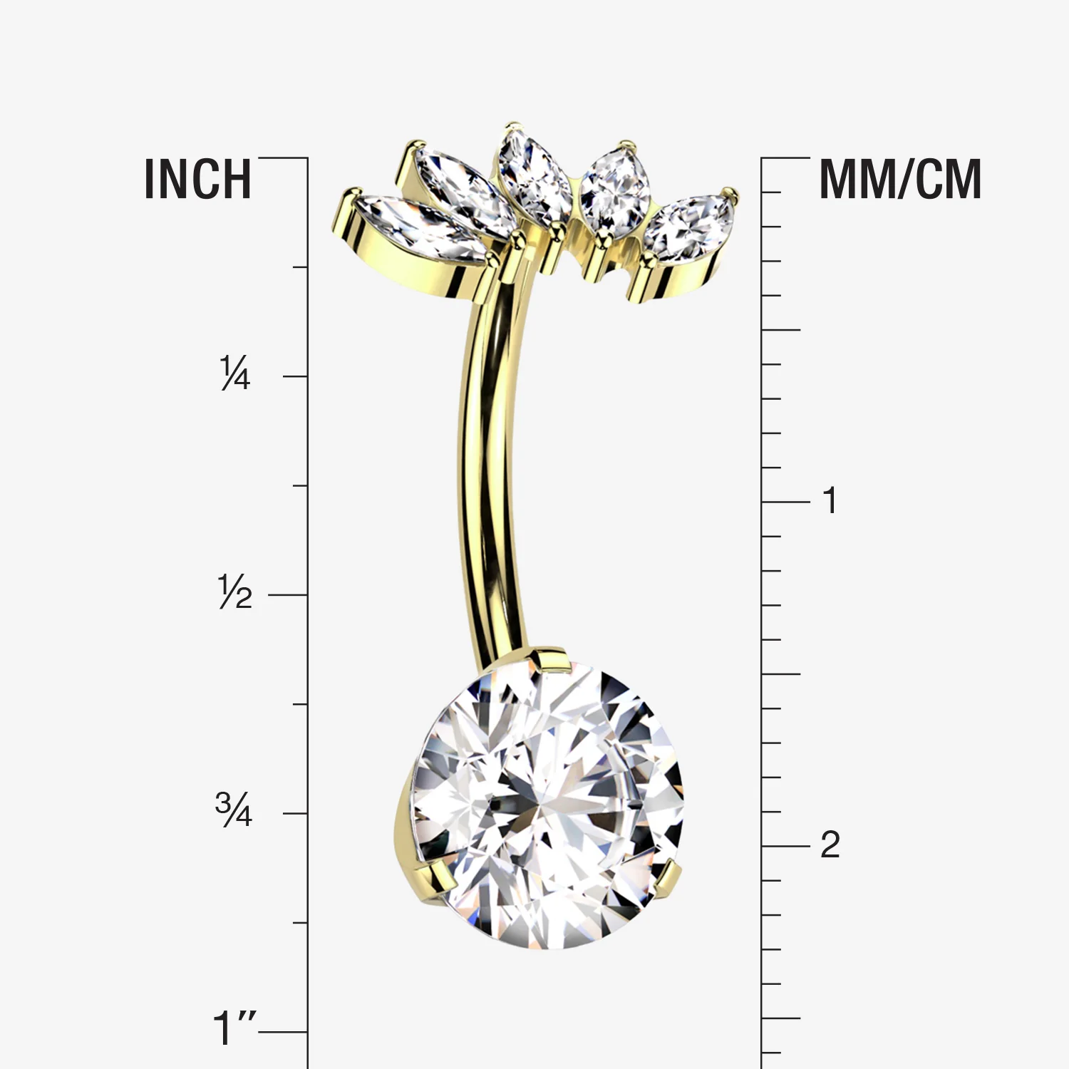 Implant Grade Titanium Golden OneFit Threadless Marquise Curve Top Belly Button Ring - Image 2