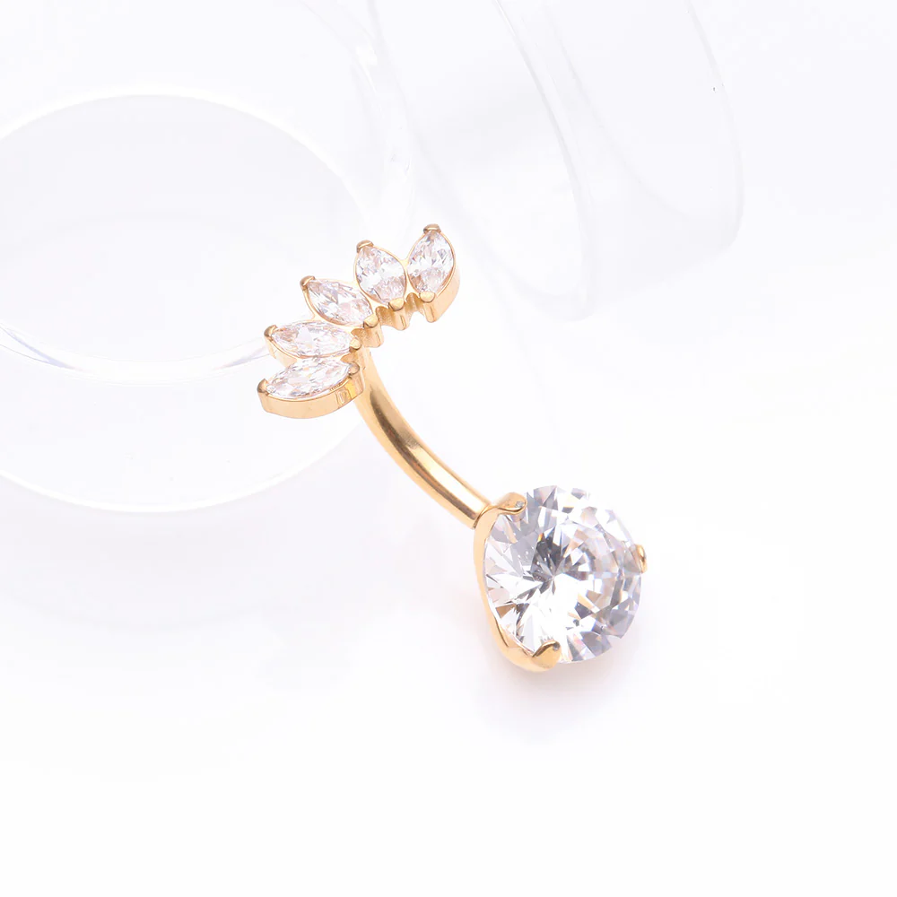 Implant Grade Titanium Golden OneFit Threadless Marquise Curve Top Belly Button Ring - Image 3