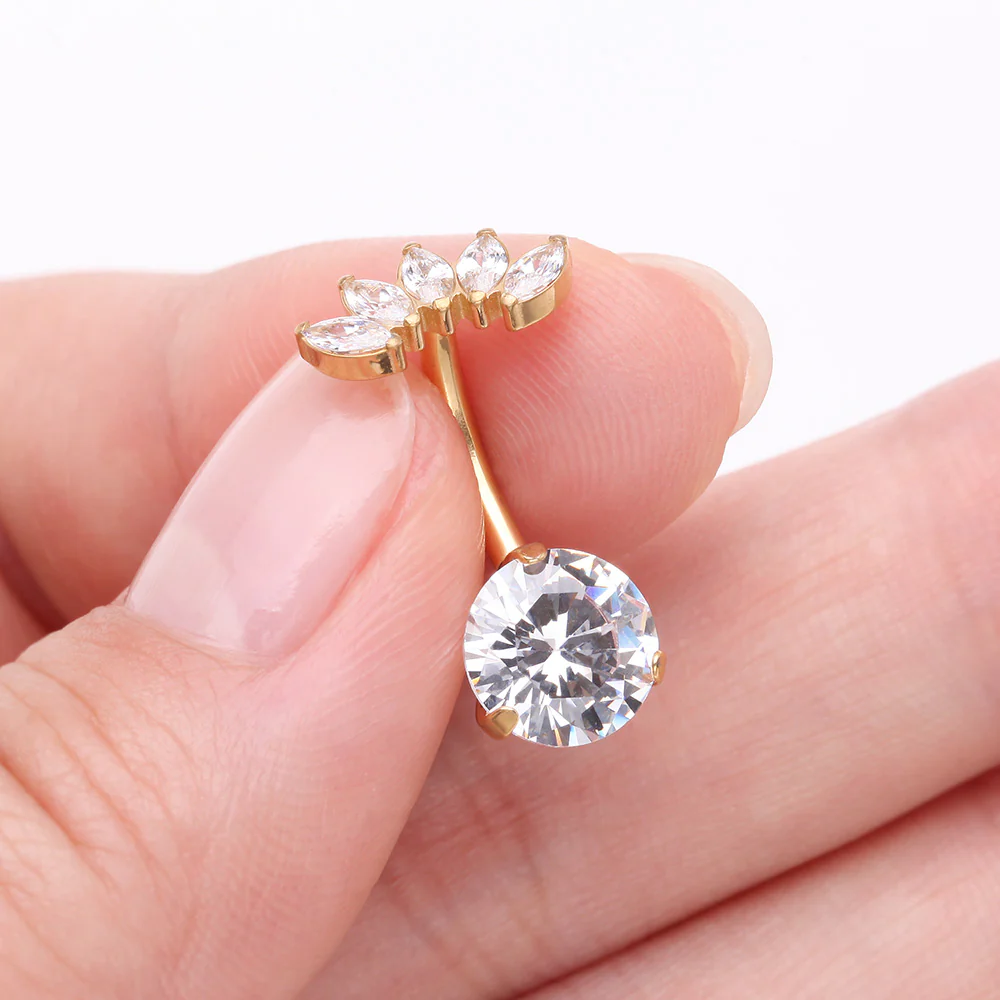 Implant Grade Titanium Golden OneFit Threadless Marquise Curve Top Belly Button Ring - Image 4