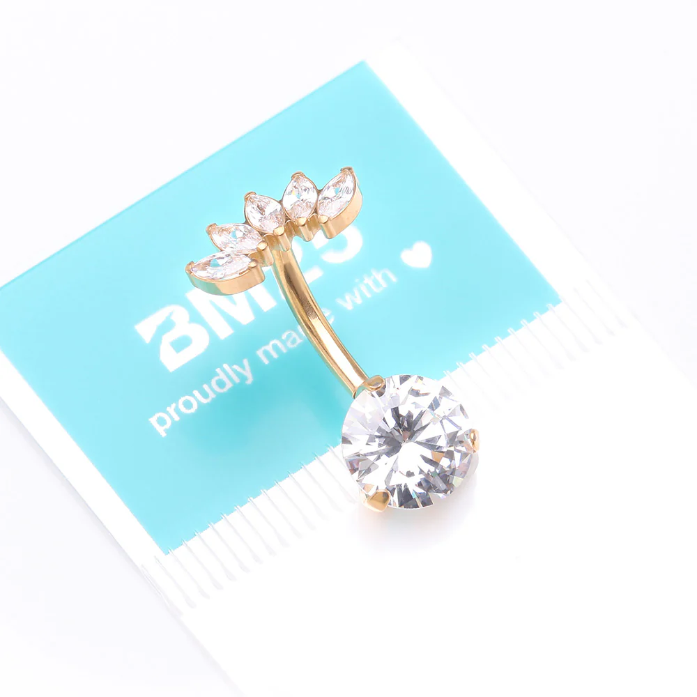 Implant Grade Titanium Golden OneFit Threadless Marquise Curve Top Belly Button Ring - Image 5
