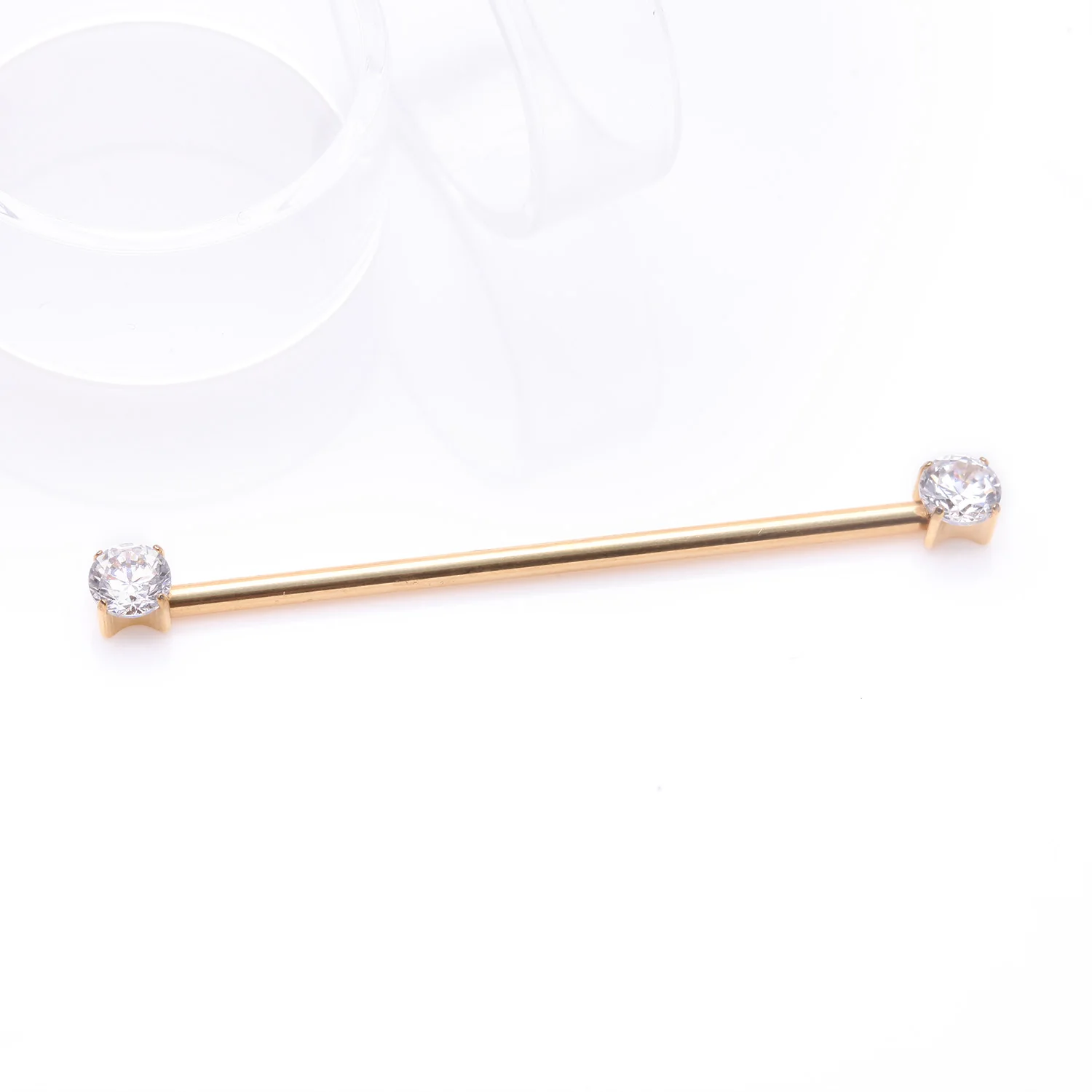 Implant Grade Titanium Golden OneFit Threadless Prong Gem Sparkle Industrial Barbell - Image 2