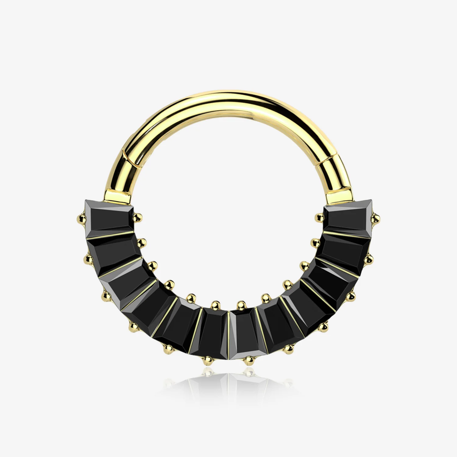 Implant Grade Titanium Golden Pave Baguette Sparkle Clicker Hoop Ring
