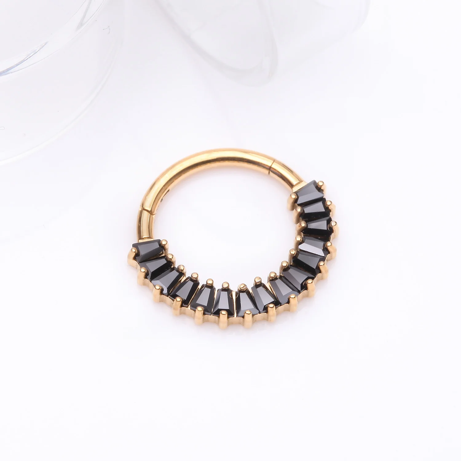 Implant Grade Titanium Golden Pave Baguette Sparkle Clicker Hoop Ring - Image 2