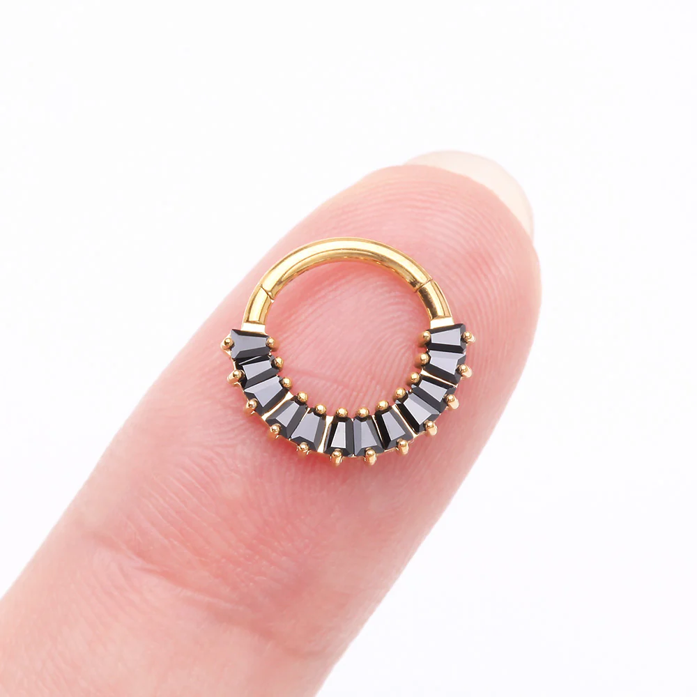 Implant Grade Titanium Golden Pave Baguette Sparkle Clicker Hoop Ring - Image 3