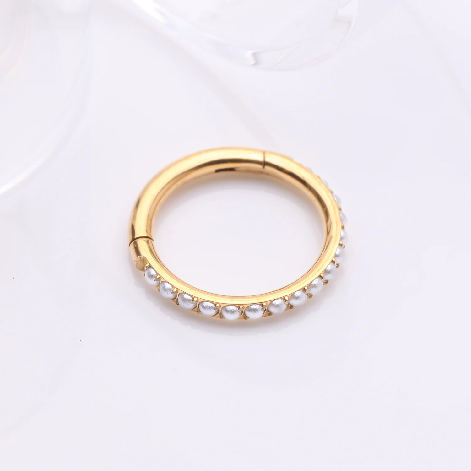 Implant Grade Titanium Golden Pearlescent Beads Lined Clicker Hoop Ring - Image 2