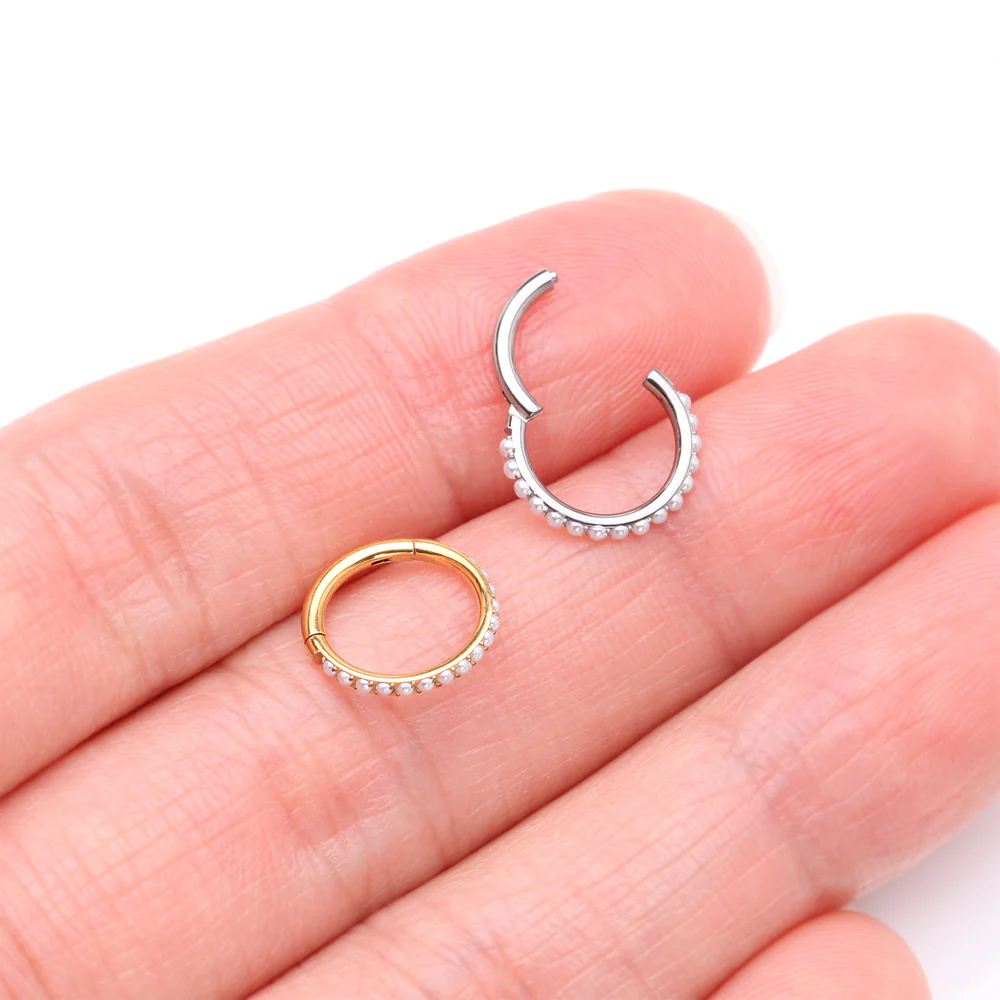 Implant Grade Titanium Golden Pearlescent Beads Lined Clicker Hoop Ring - Image 4