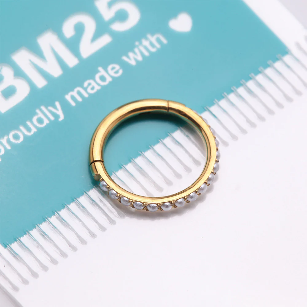 Implant Grade Titanium Golden Pearlescent Beads Lined Clicker Hoop Ring - Image 5