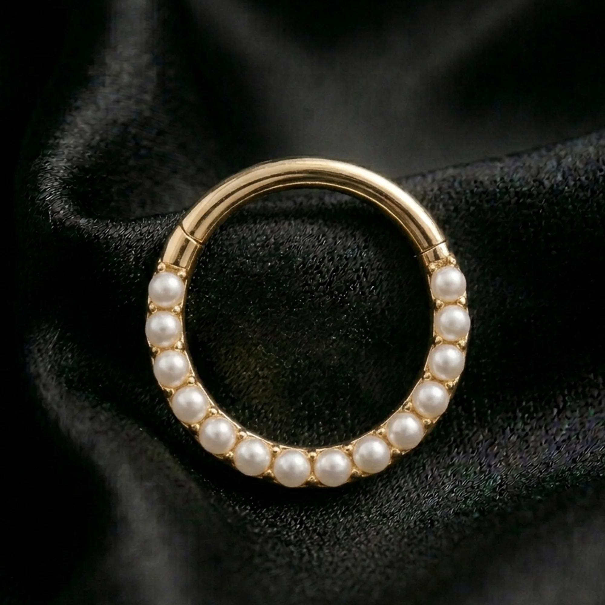Implant Grade Titanium Golden Pearlescent Lined Clicker Hoop Ring - Image 3