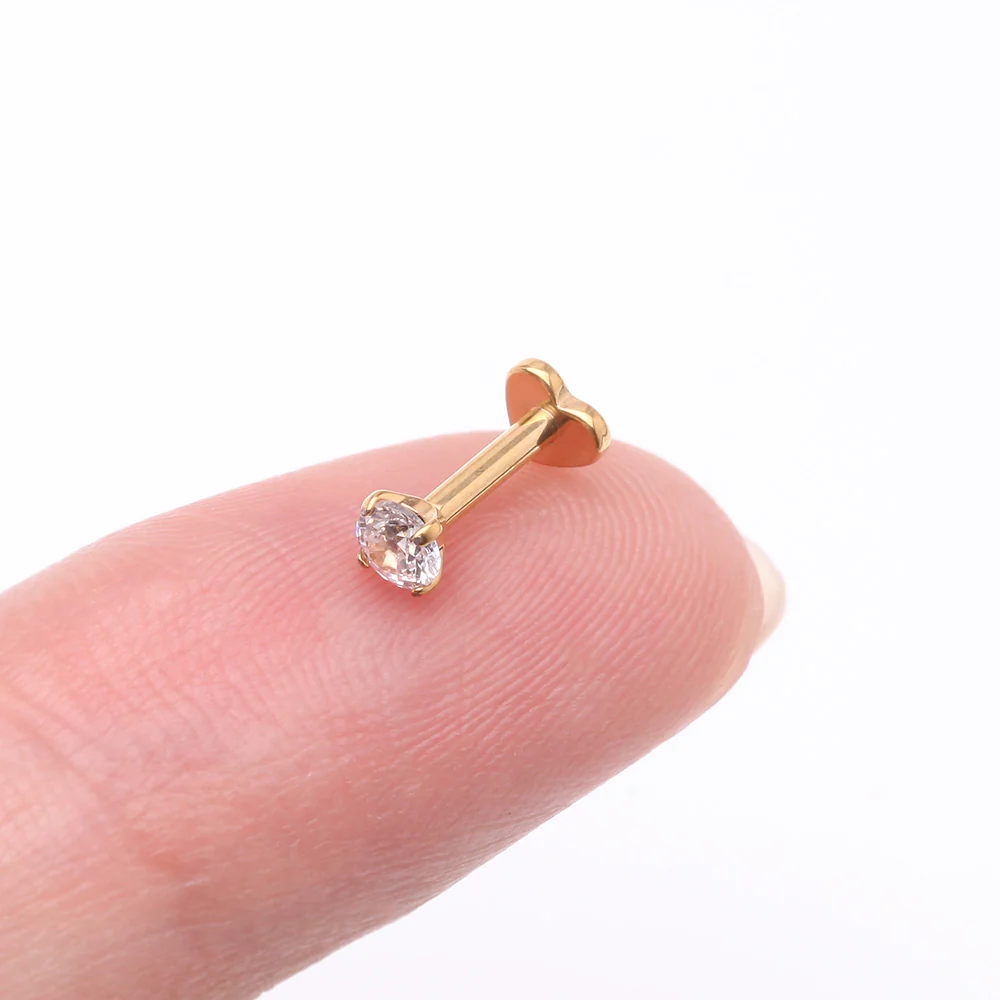 Implant Grade Titanium Golden Prong Gem Sparkle Internally Threaded Heart Back Labret - Image 3