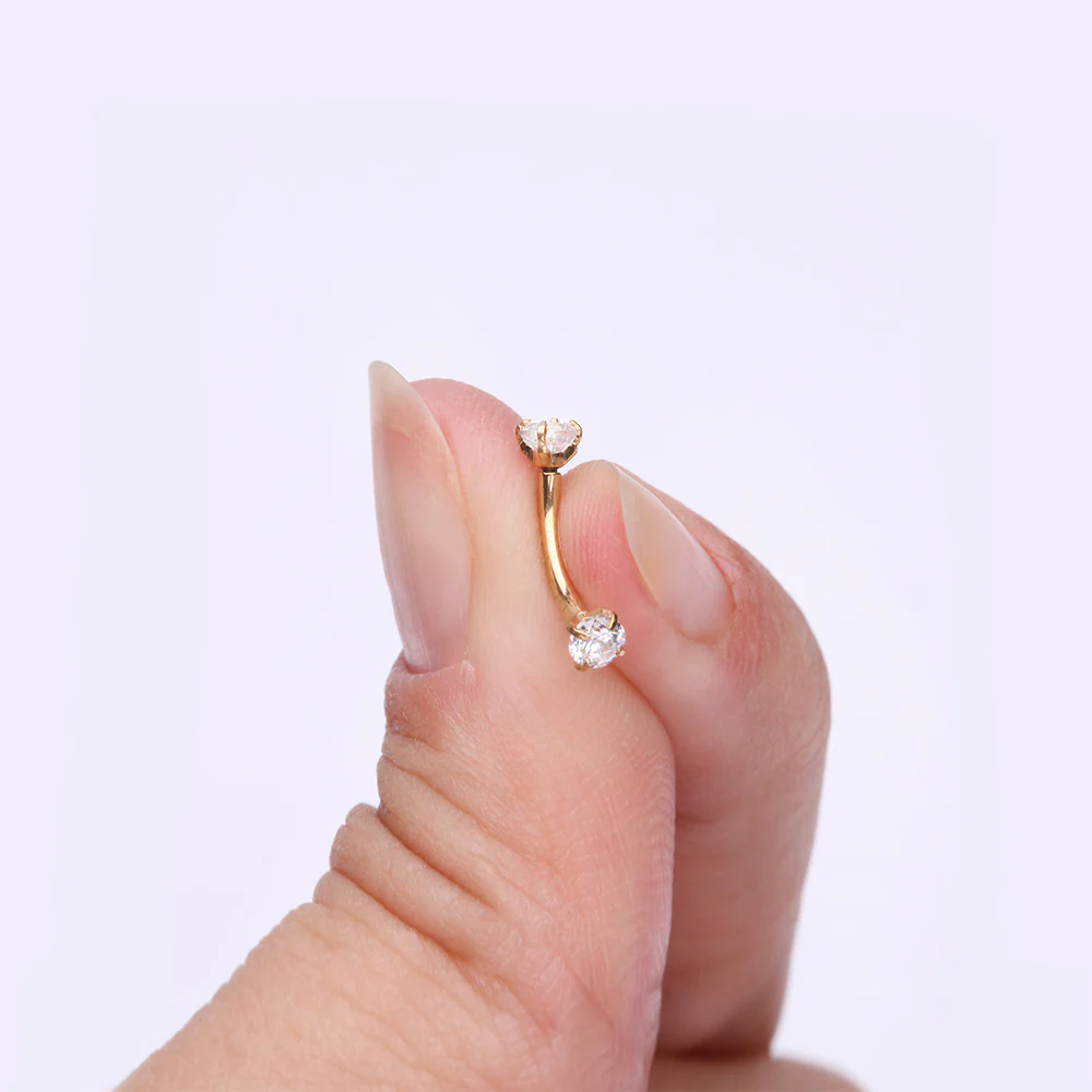 Implant Grade Titanium Golden Prong Set Gem Sparkles Internally Threaded Curved Barbell - Image 3