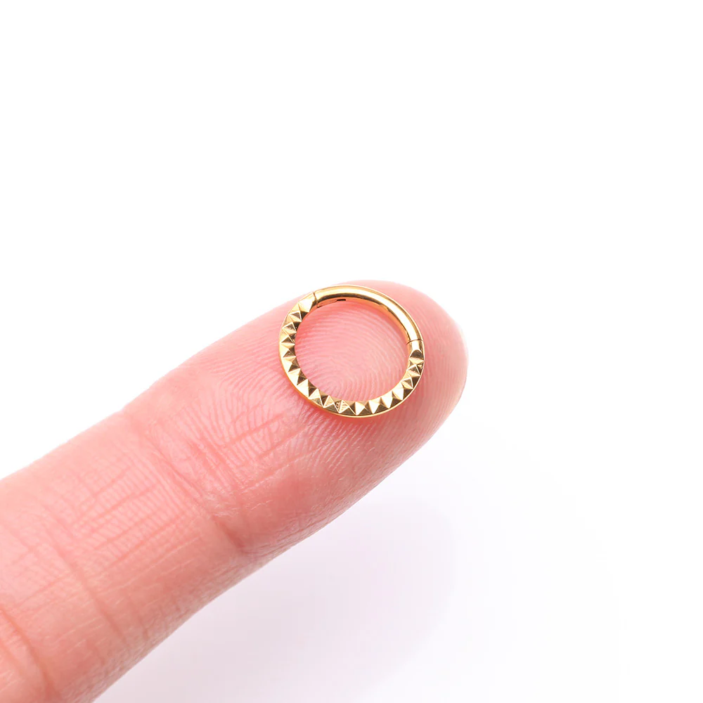 Implant Grade Titanium Golden Pyramid Front Geometric Seamless Clicker Hoop Ring - Image 3
