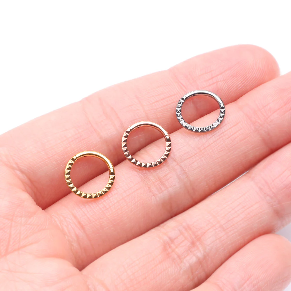 Implant Grade Titanium Golden Pyramid Front Geometric Seamless Clicker Hoop Ring - Image 4