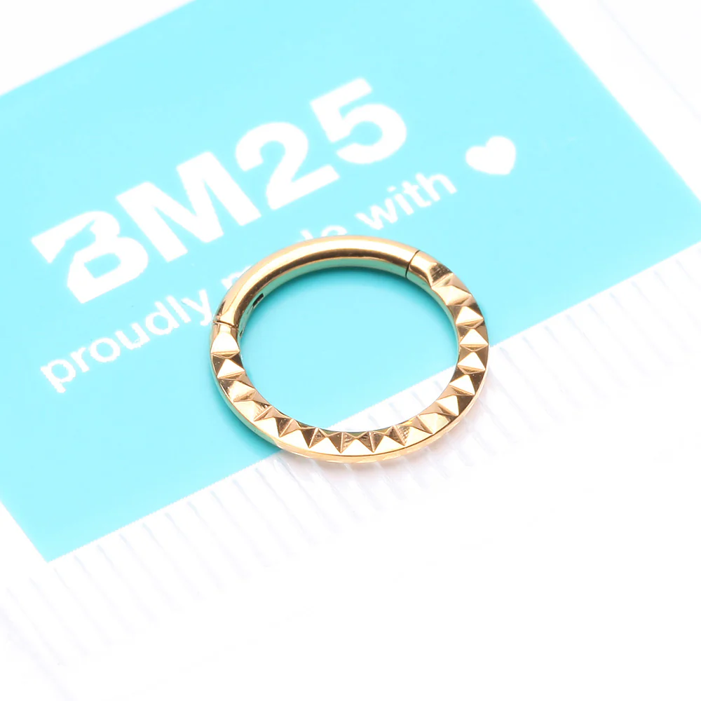 Implant Grade Titanium Golden Pyramid Front Geometric Seamless Clicker Hoop Ring - Image 5