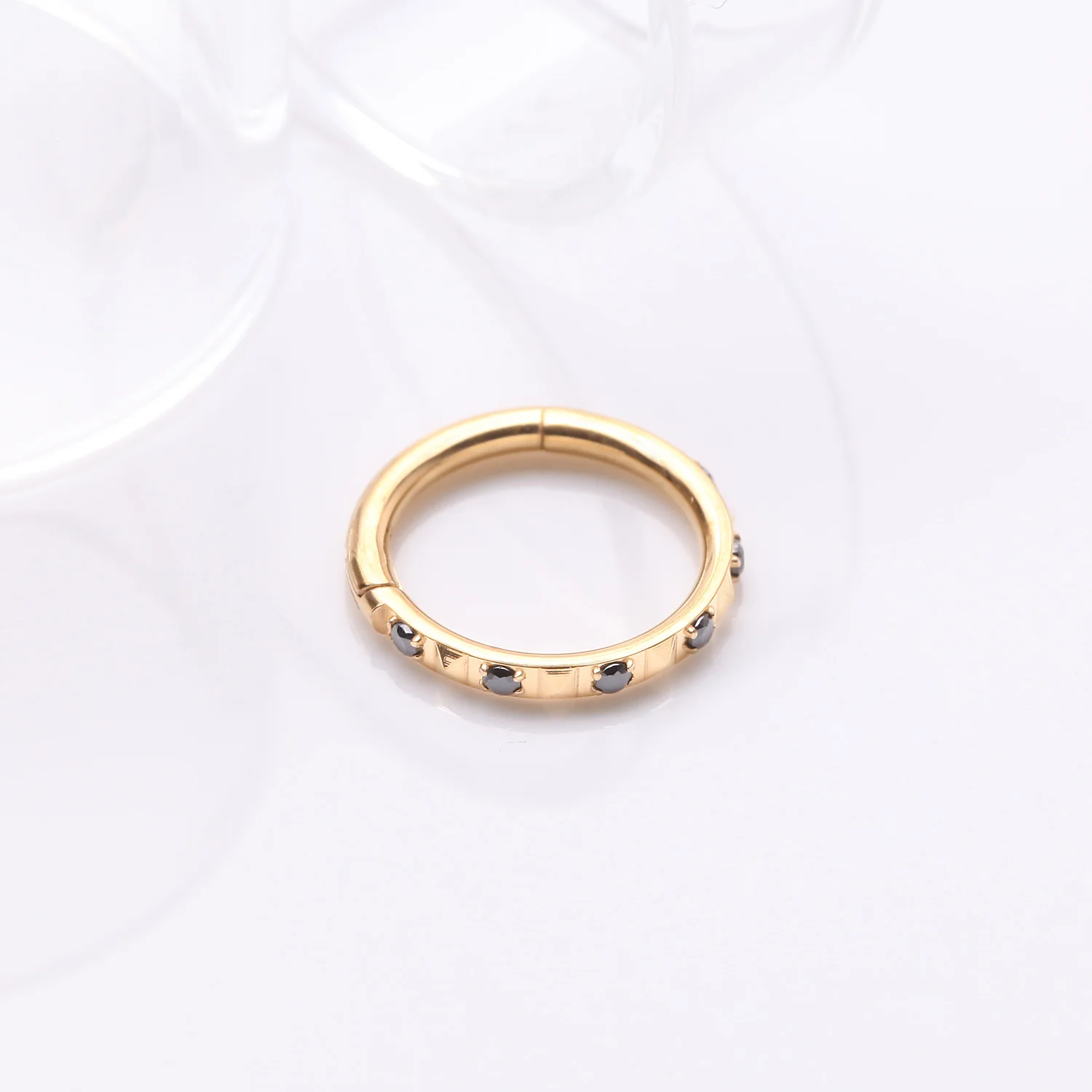 Implant Grade Titanium Golden Pyramid Sparkle Studded Geometric Seamless Clicker Hoop Ring - Image 2