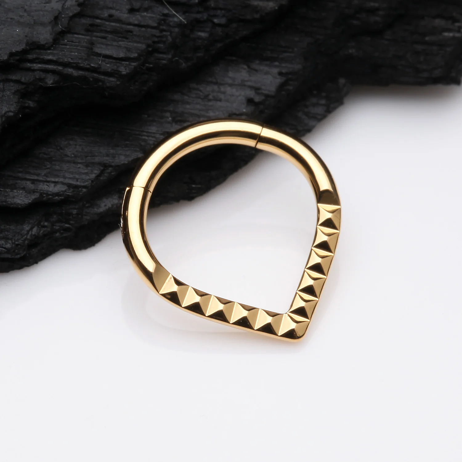 Implant Grade Titanium Golden Pyramid Studded Chevron Seamless Clicker Hoop Ring - Image 2