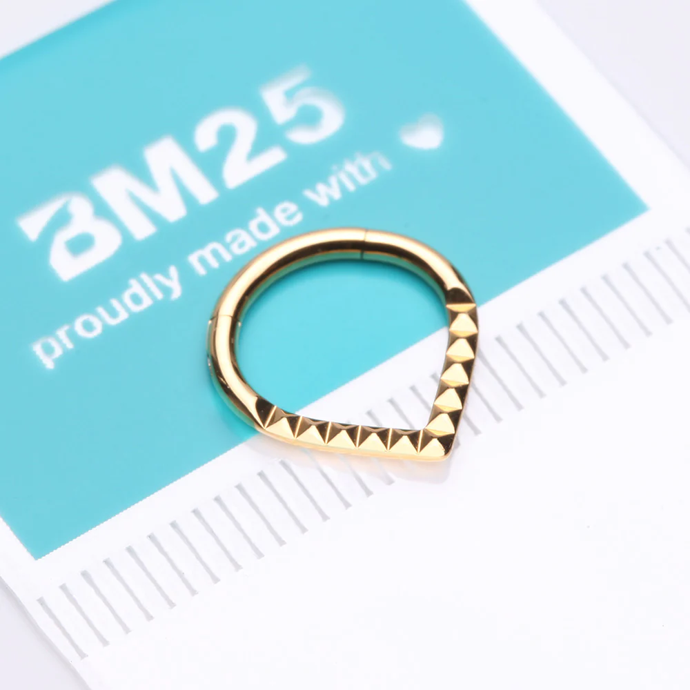 Implant Grade Titanium Golden Pyramid Studded Chevron Seamless Clicker Hoop Ring - Image 4