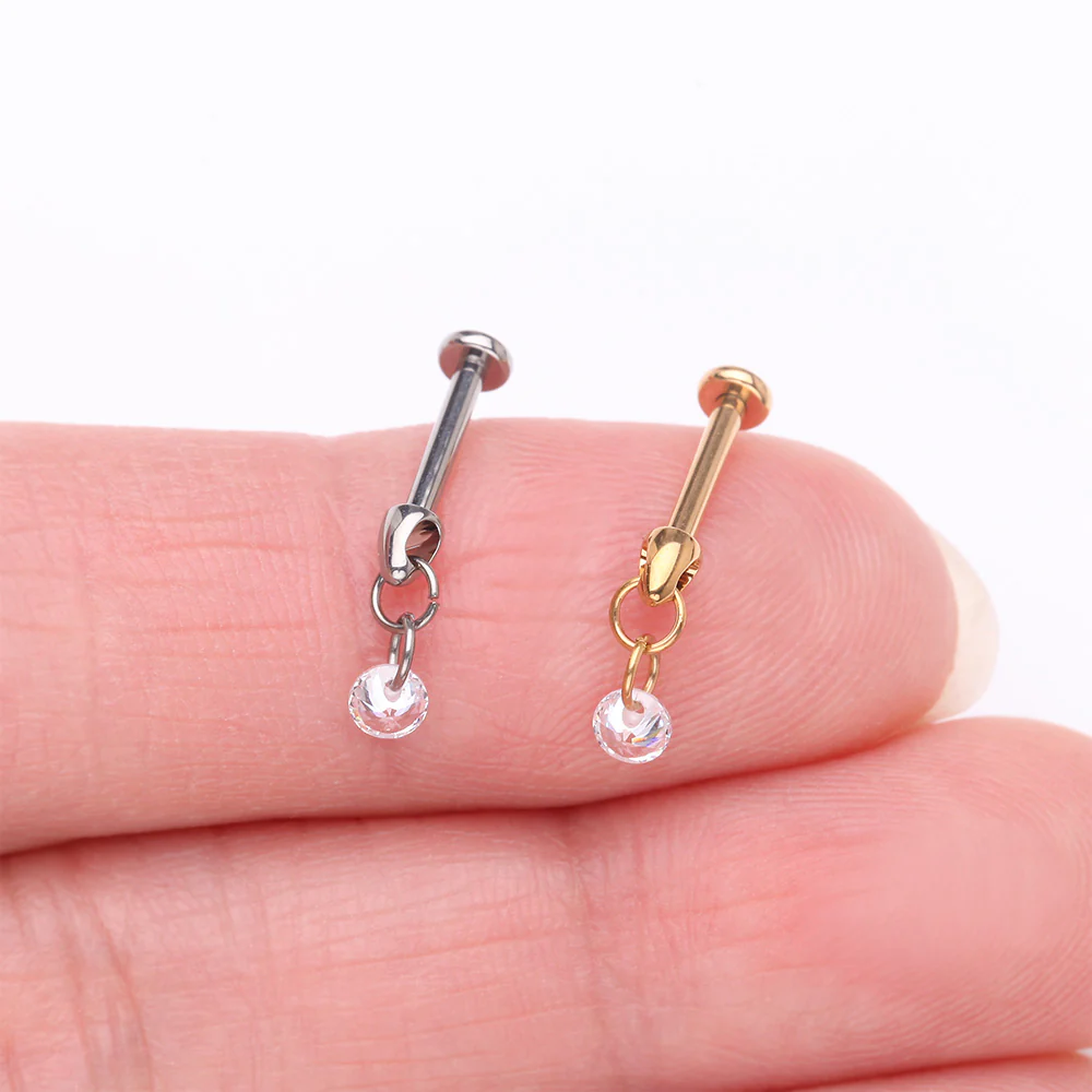 Implant Grade Titanium Golden Simple Sparkle Dangle Internally Threaded Labret - Image 4