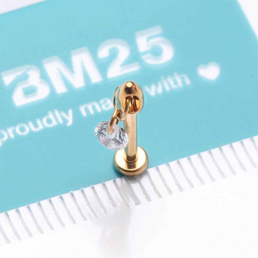 Implant Grade Titanium Golden Simple Sparkle Dangle Internally Threaded Labret - Image 5