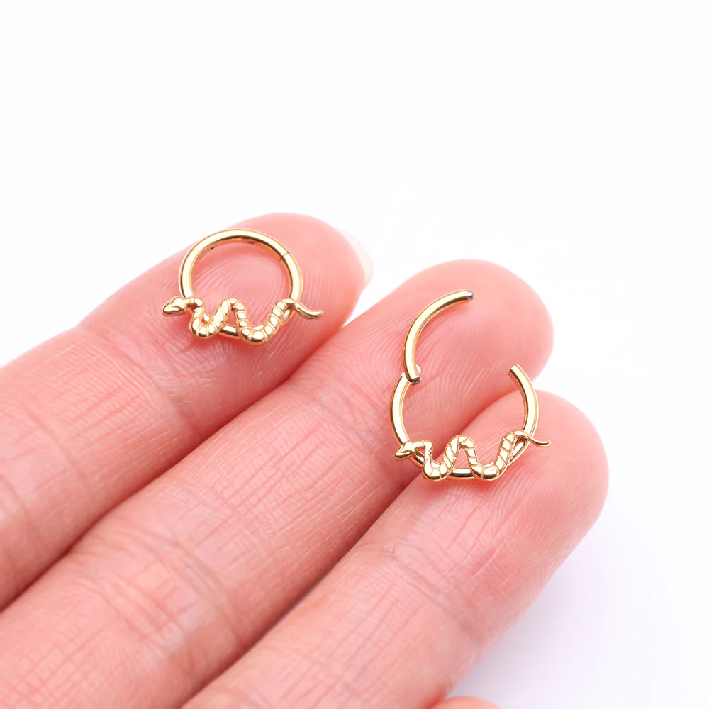 Implant Grade Titanium Golden Snake Swiggle Clicker Hoop Ring - Image 3