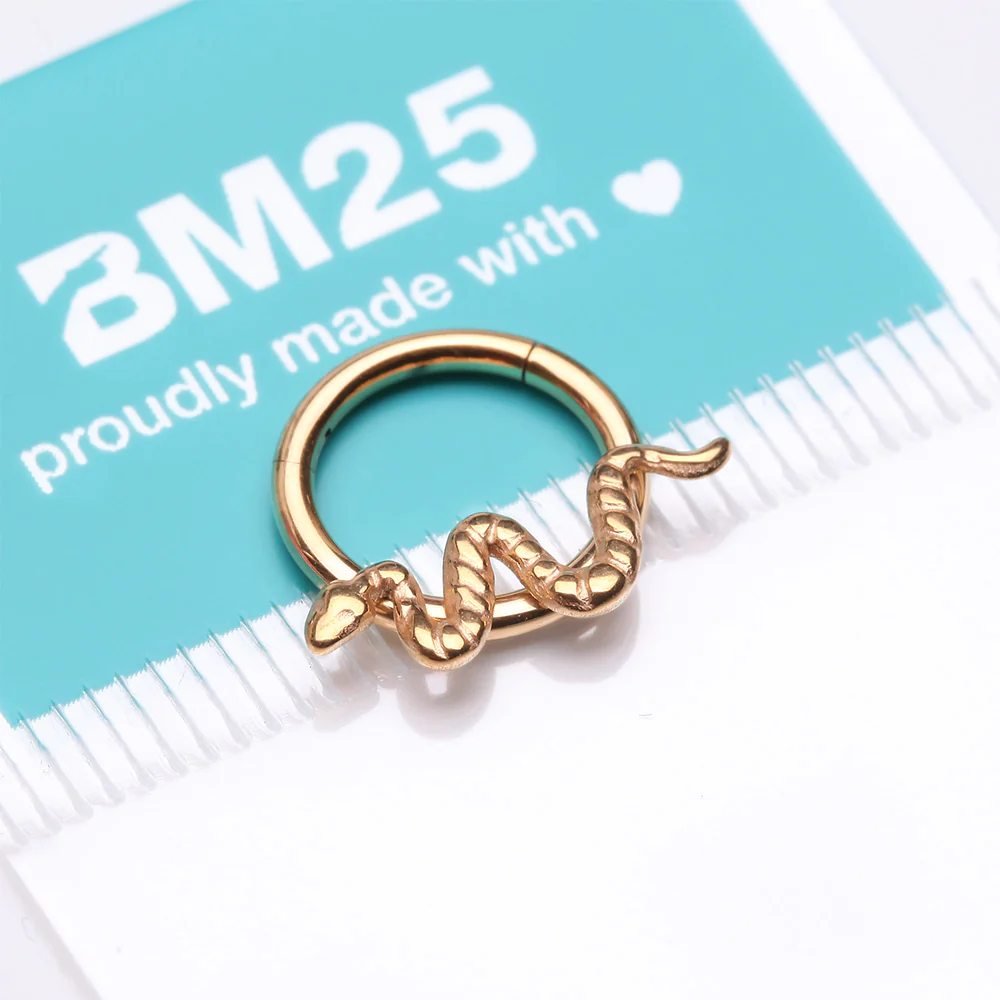 Implant Grade Titanium Golden Snake Swiggle Clicker Hoop Ring - Image 4