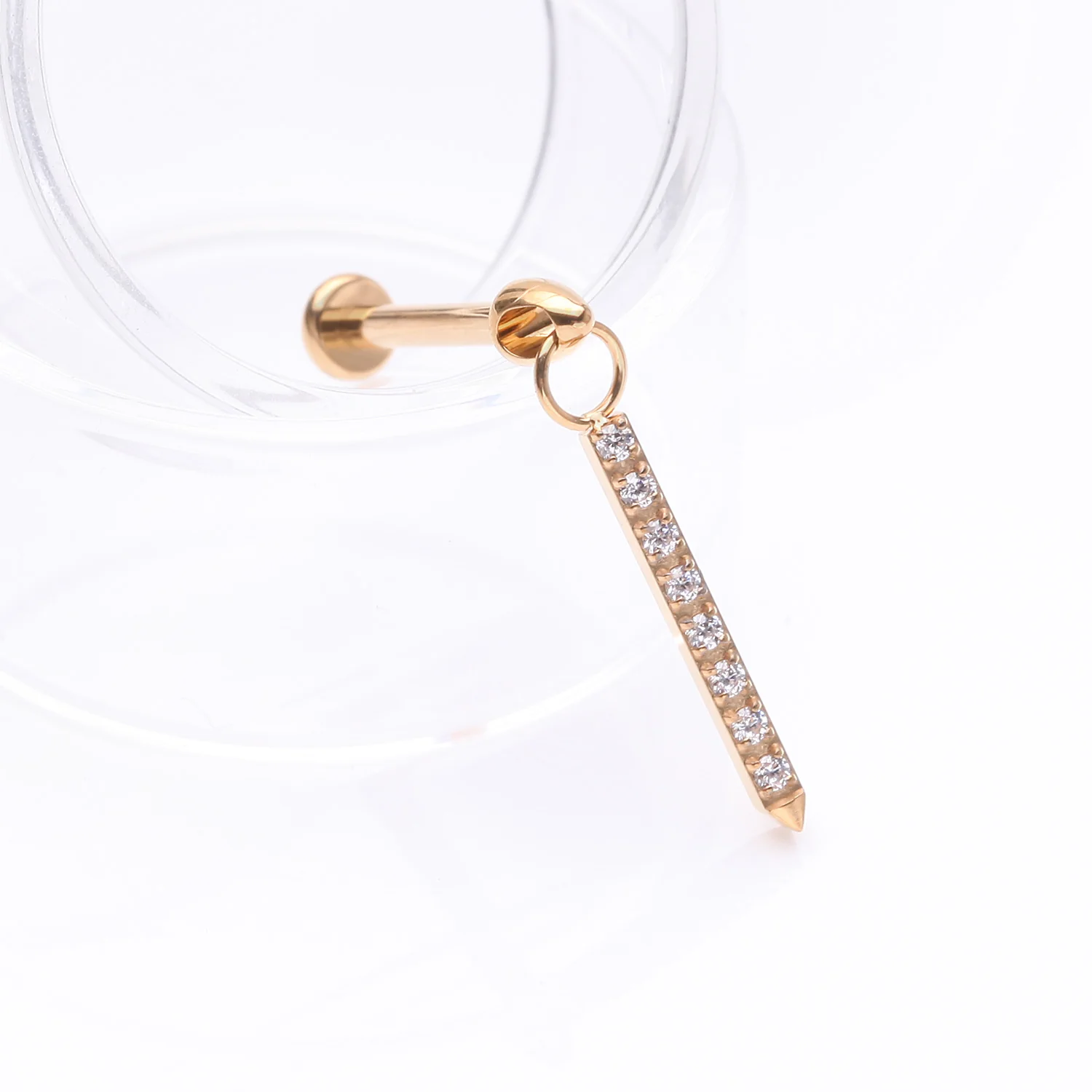 Implant Grade Titanium Golden Sparkle Bar Dangle Internally Threaded Labret - Image 2