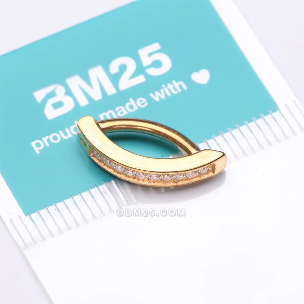 Implant Grade Titanium Golden Sparkle Gem Lined Minimalist Curved Bar Belly Clicker - Image 5