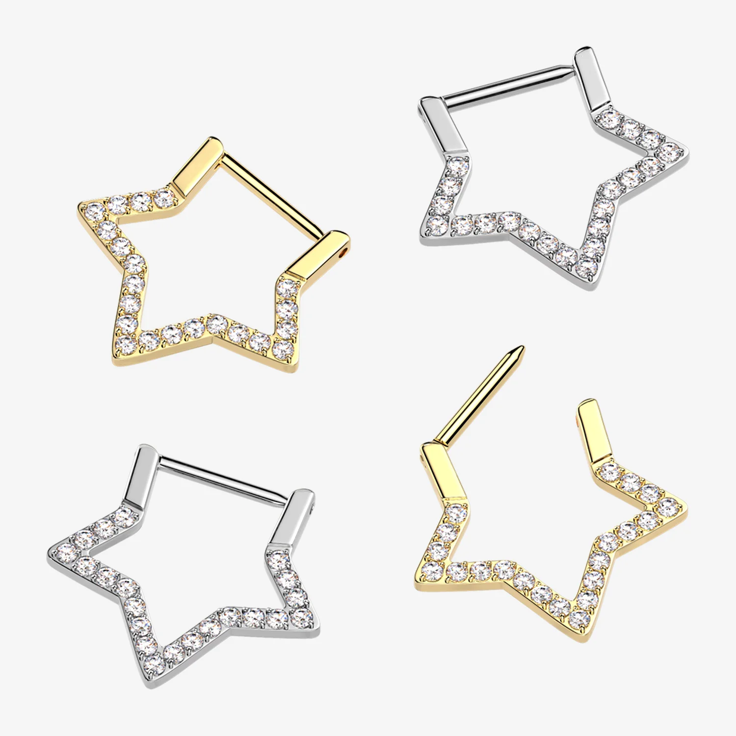 Implant Grade Titanium Golden Sparkle Hollow Star Clicker Hoop Ring - Image 2