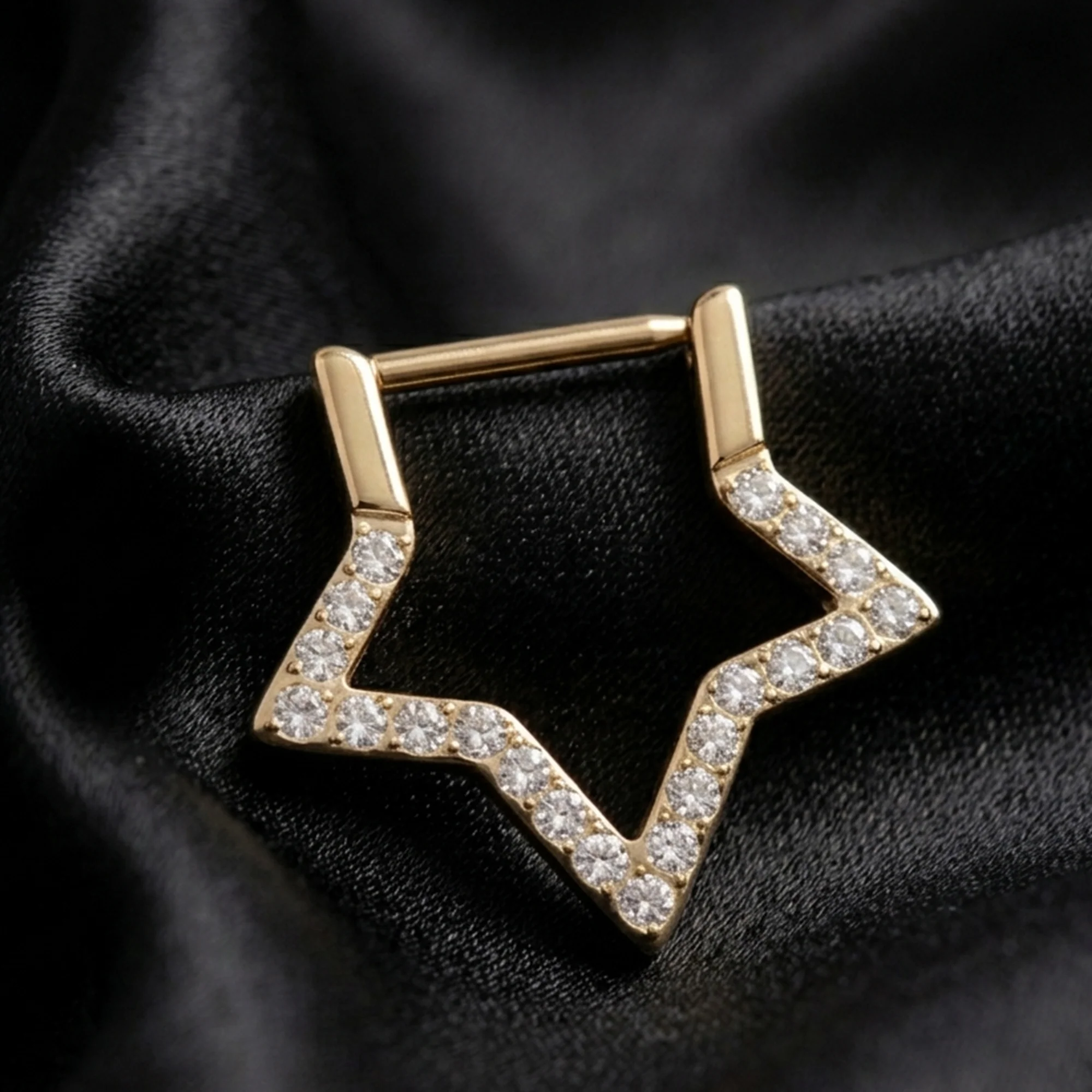 Implant Grade Titanium Golden Sparkle Hollow Star Clicker Hoop Ring - Image 3