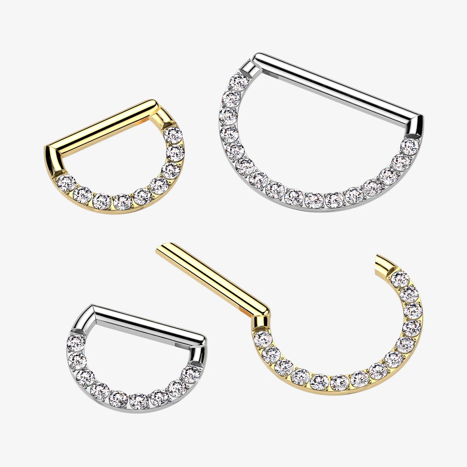 Implant Grade Titanium Golden Sparkle Lined D Shape Clicker Hoop Ring - Image 2