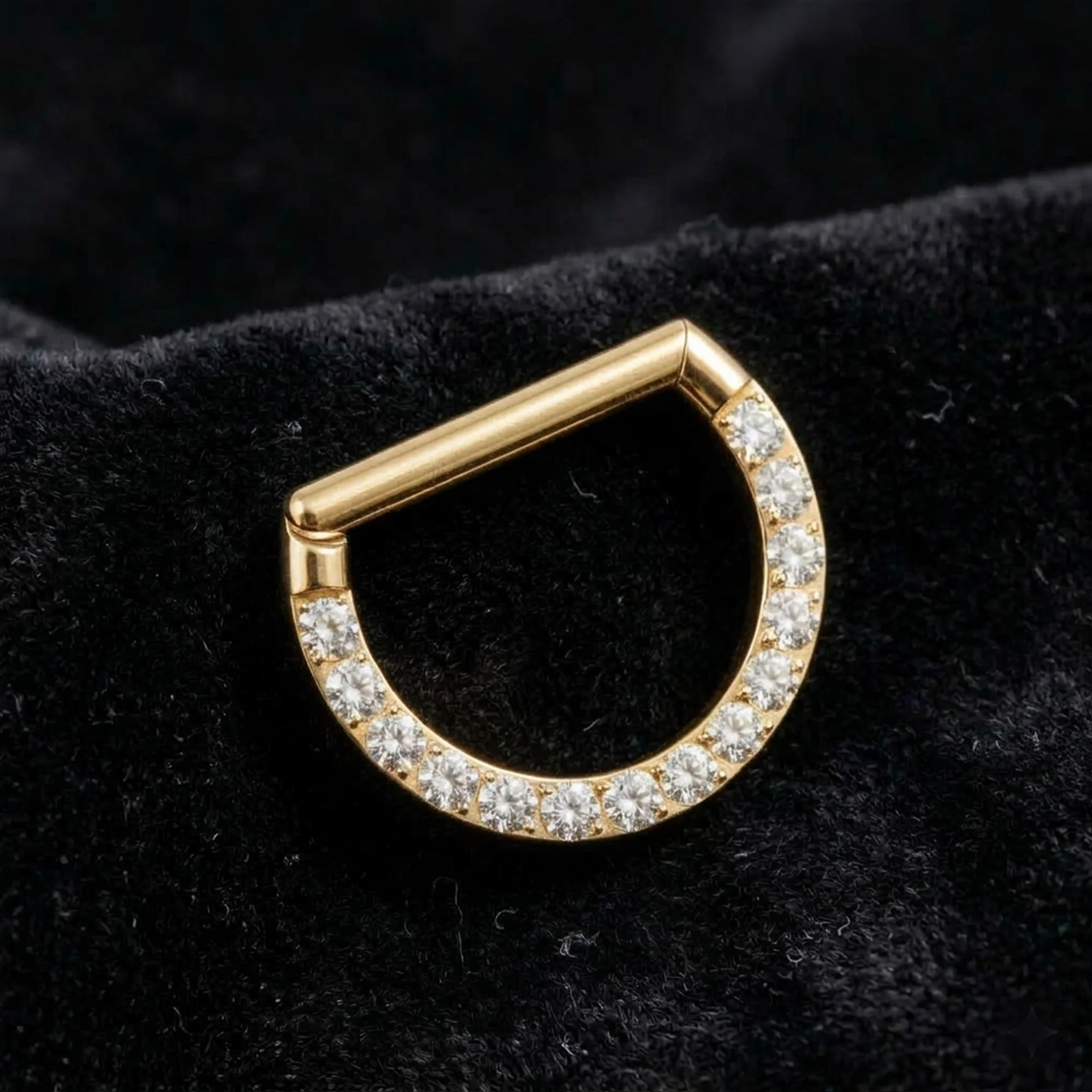 Implant Grade Titanium Golden Sparkle Lined D Shape Clicker Hoop Ring - Image 3
