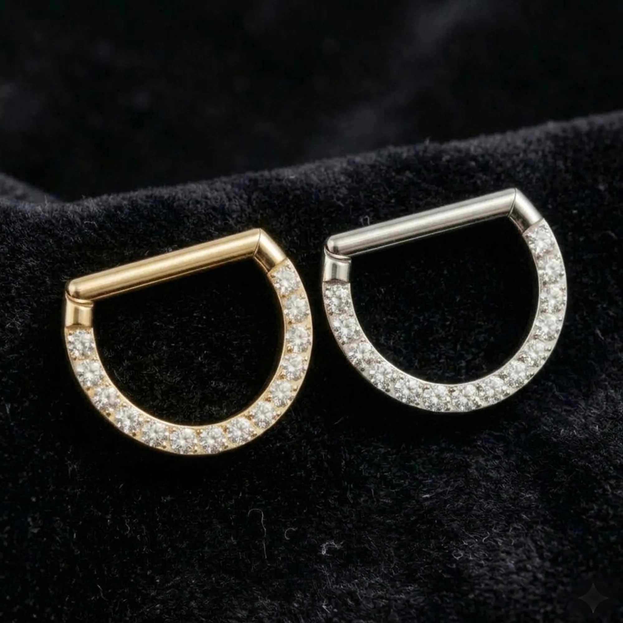 Implant Grade Titanium Golden Sparkle Lined D Shape Clicker Hoop Ring - Image 4