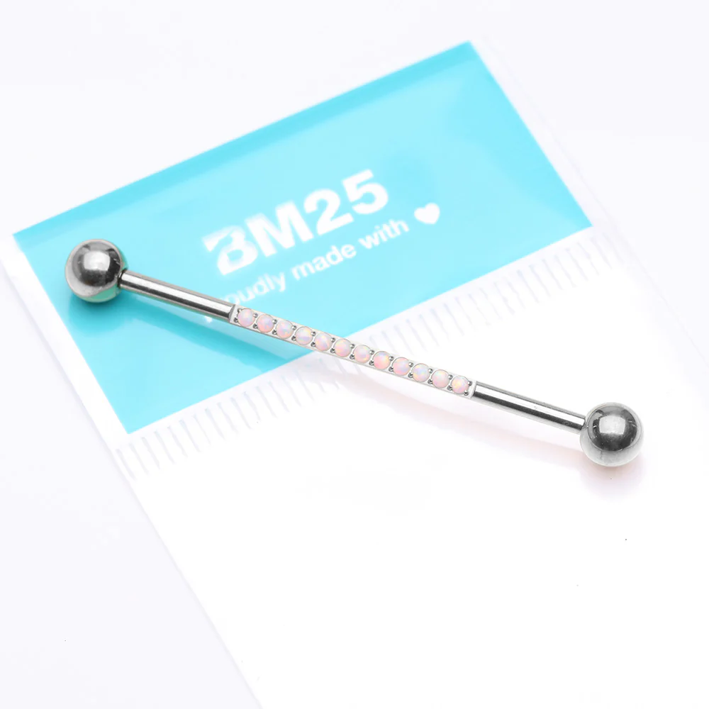 Implant Grade Titanium Golden Sparkle Lined Fire Opal Industrial Barbell - Image 3