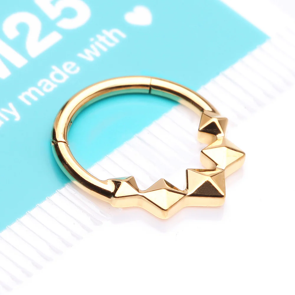 Implant Grade Titanium Golden Square Pyramid Prism Cascade Clicker Hoop Ring - Image 5