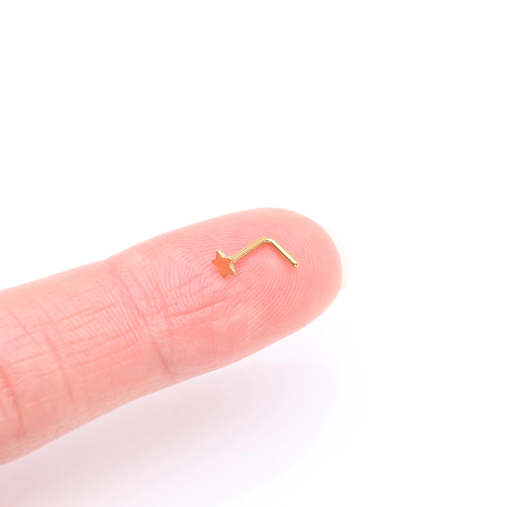 Implant Grade Titanium Golden Star Icon L-Shaped Nose Ring - Image 3