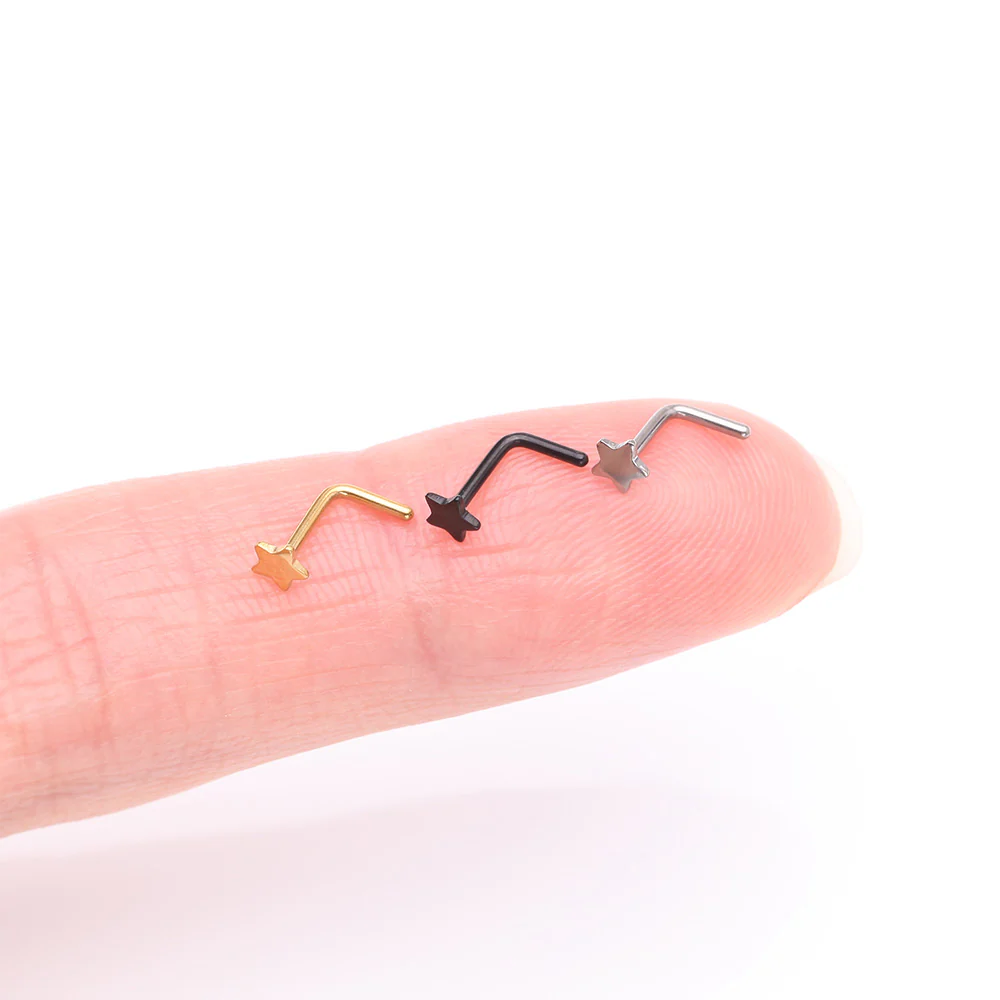 Implant Grade Titanium Golden Star Icon L-Shaped Nose Ring - Image 4