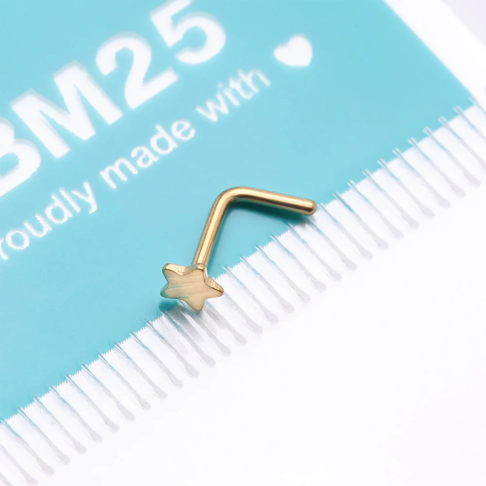 Implant Grade Titanium Golden Star Icon L-Shaped Nose Ring - Image 5